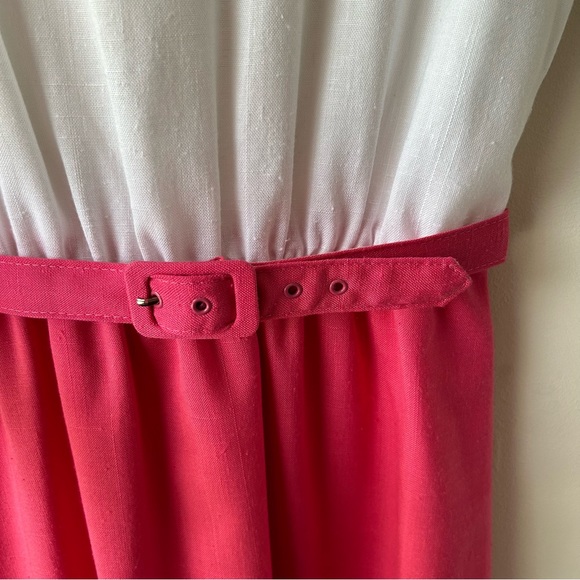 $5 FOR $25 | Vintage Barbiecore Sheath Modest Midi Dress Pink White 14 - Picture 5 of 13